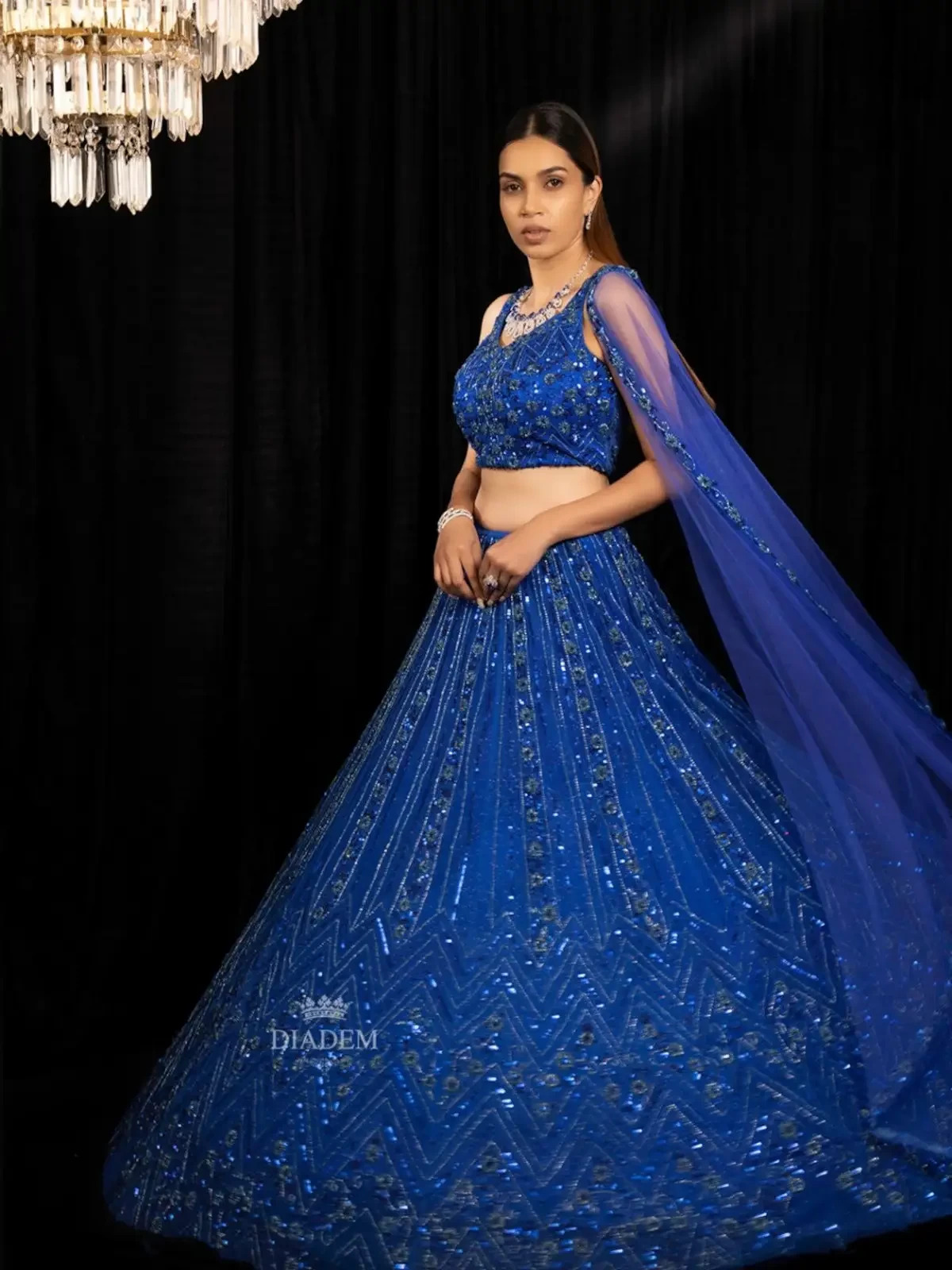 Blue Bridal Lehenga with Floral Sequins