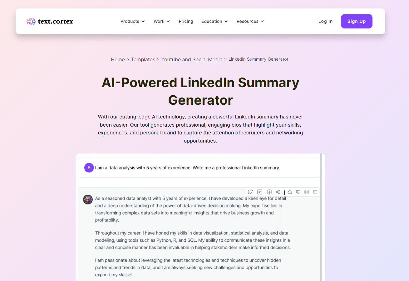 TextCortex LinkedIn Summary Generator