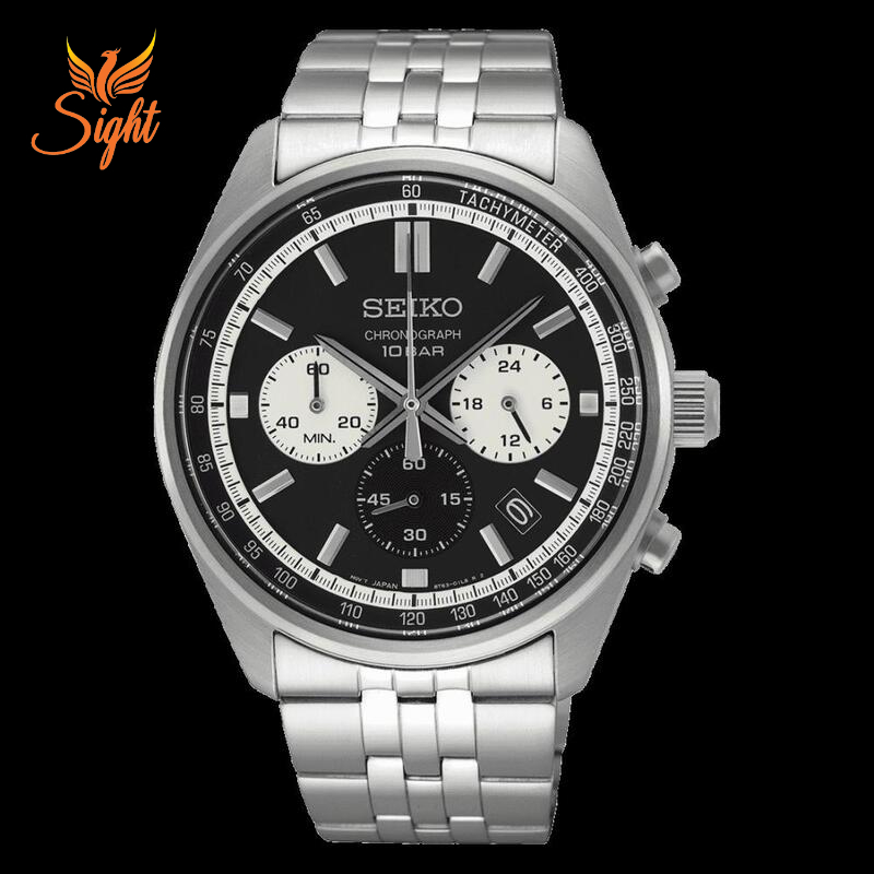 Đồng hồ Chronograph có thiết kế đặc trưng với 3 nút bấm và các thang đo nhỏ trên mặt số