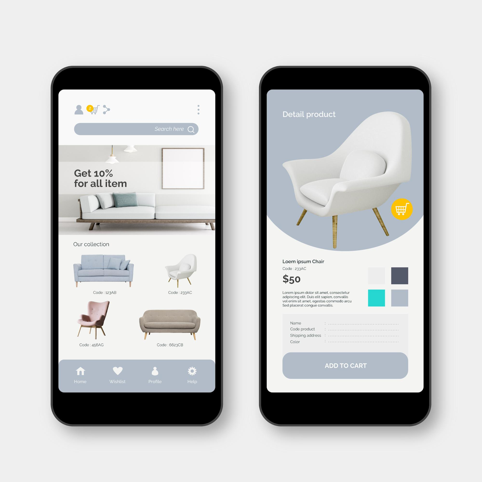 mobile furniture store side by side landing page