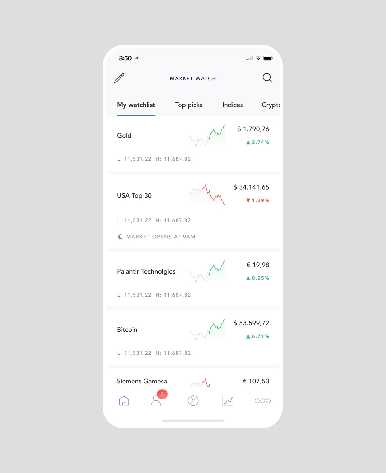 Fintech app screen