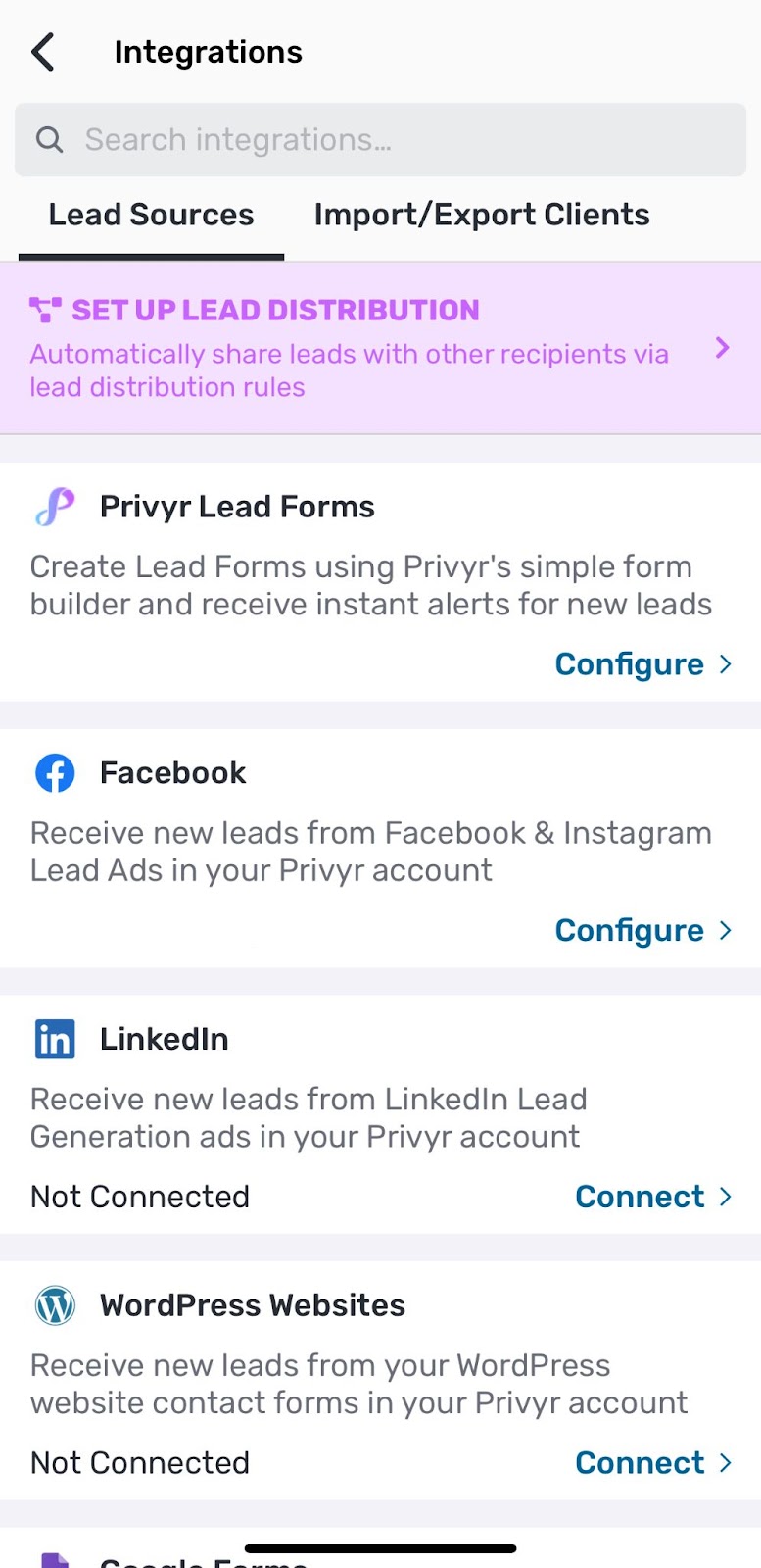 Privyr Supported Lead Sources