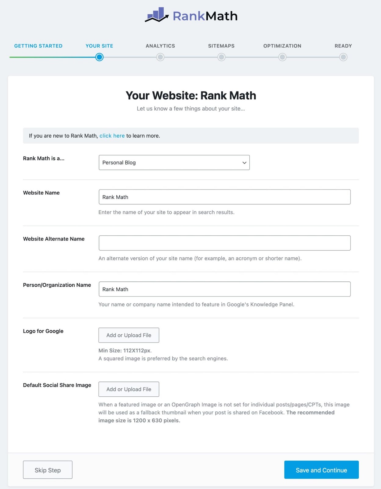 Site Information for Setup Rank Math Plugin