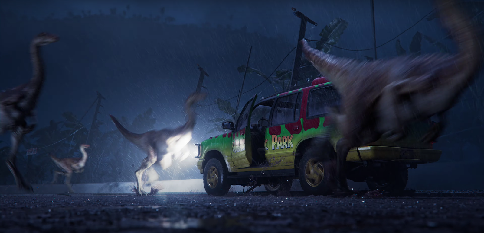 Dinosaurs attacking a car in Jurassic Park: Survival
