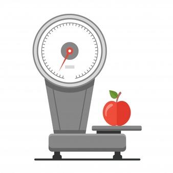 Pesar manzanas en la balanza. | Vector Premium