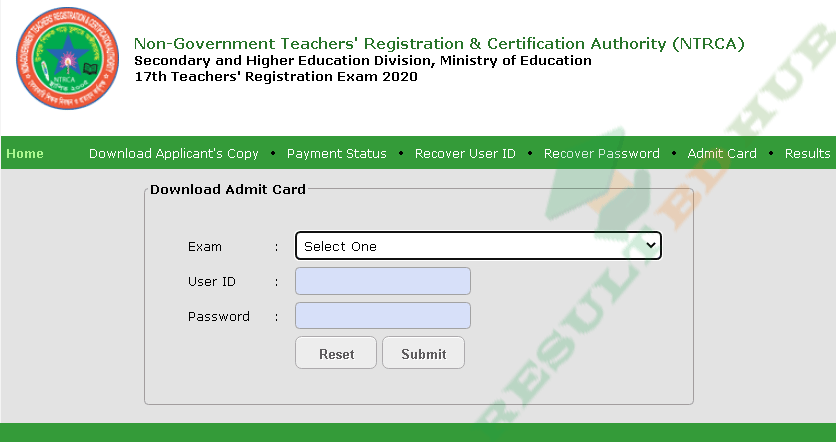 NTRCA Admit Card 2022