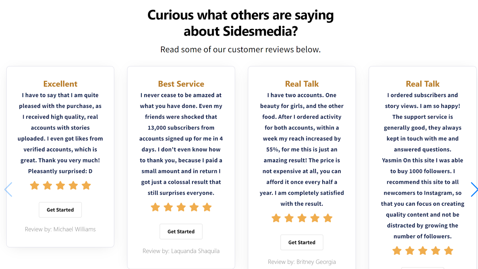 Customer testimonials on Sidesmedia, showing mixed feedback.