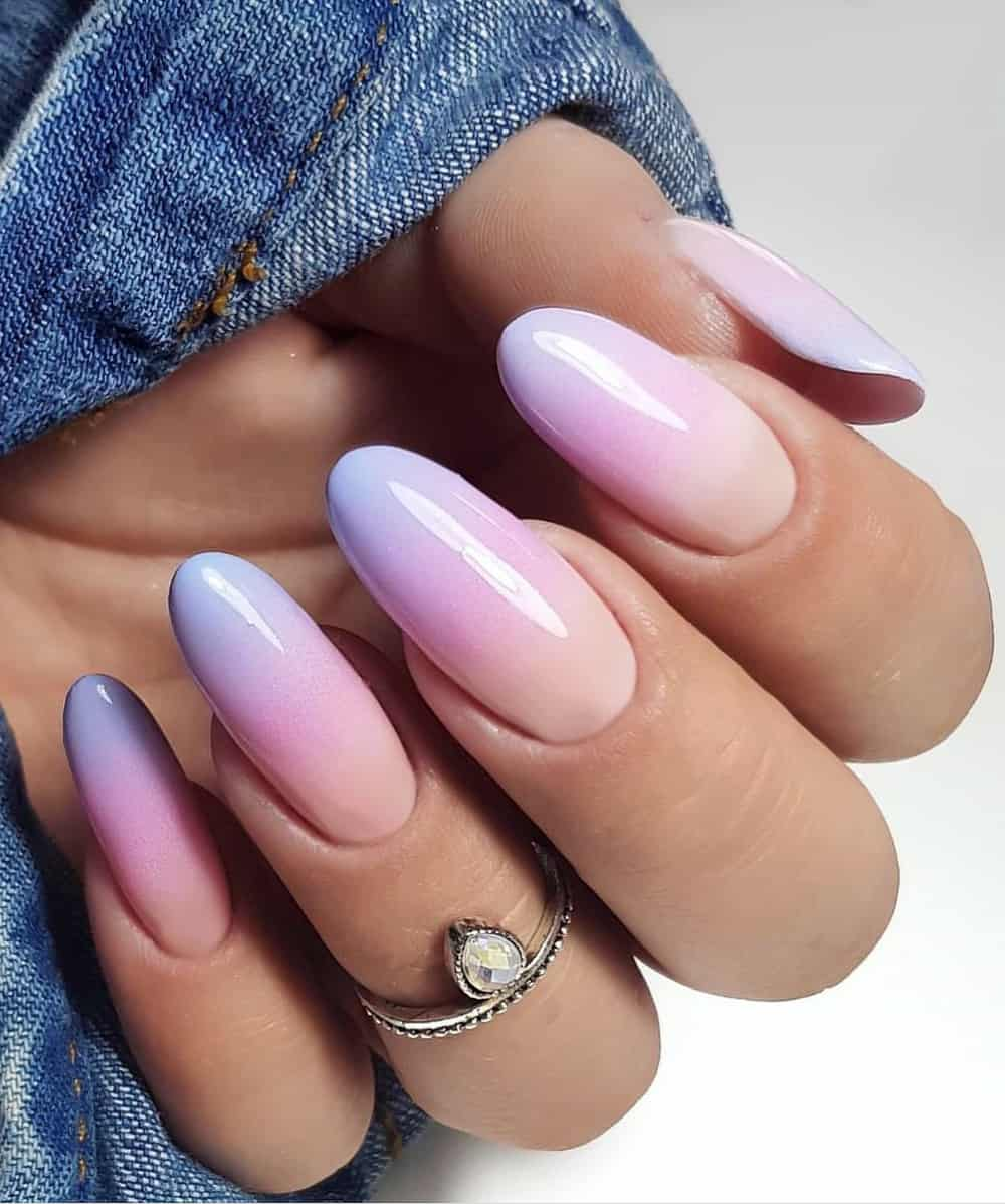 Purple, Pink + Peach Ombre Nails