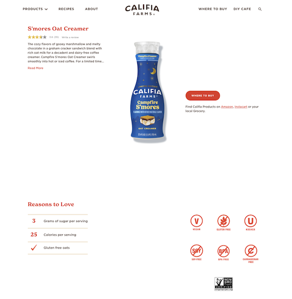 Califia Farms product description page