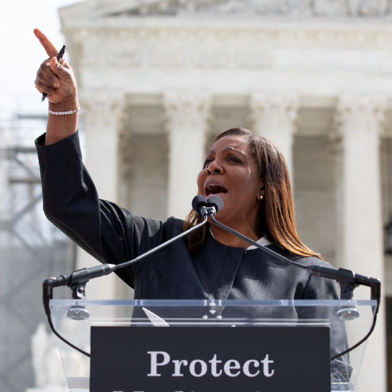 AG James outside the Supreme Court