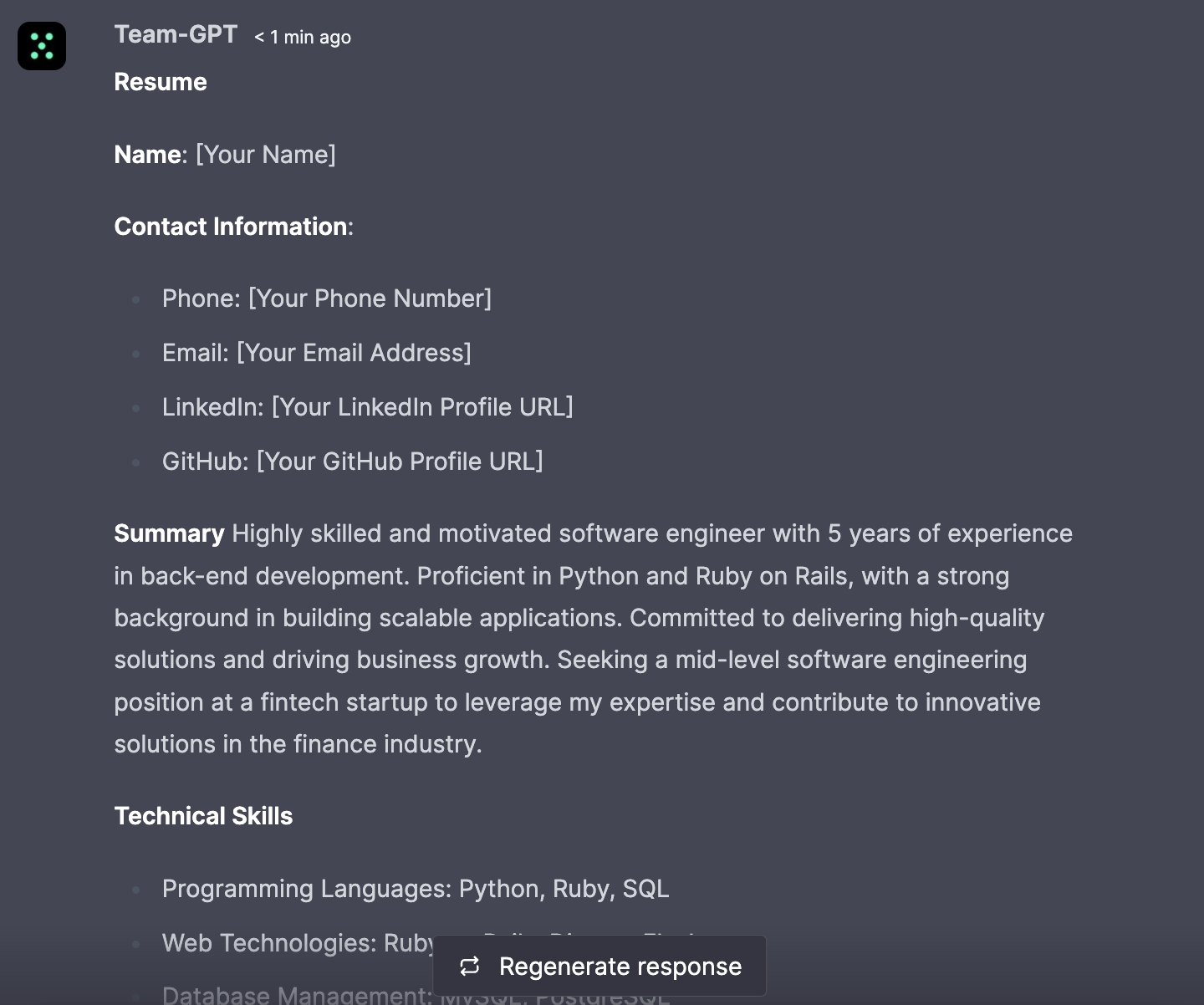 build a resume using chatgpt
