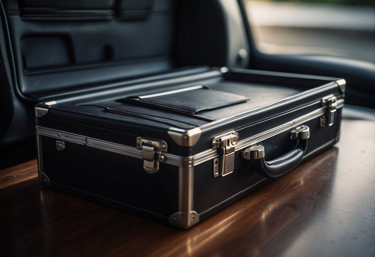 Sensitive data locked in a secure briefcase, being transported in a locked vehicle with security escort. Digital files encrypted and stored on secure, password-protected devices