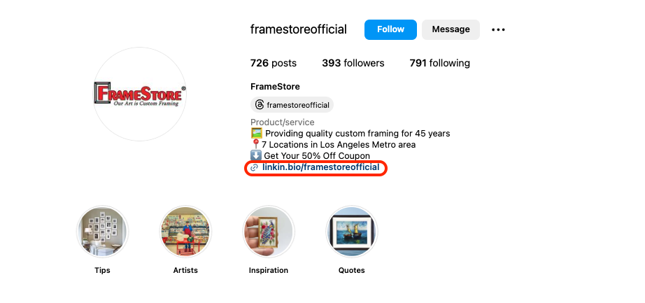 FrameStore Instagram Bio
