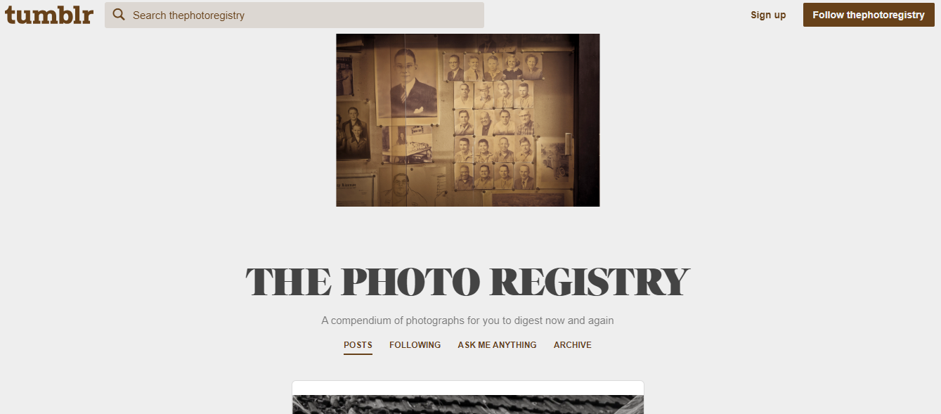 Homepage of The Photo Registry - an inspirational blog on Tumblr