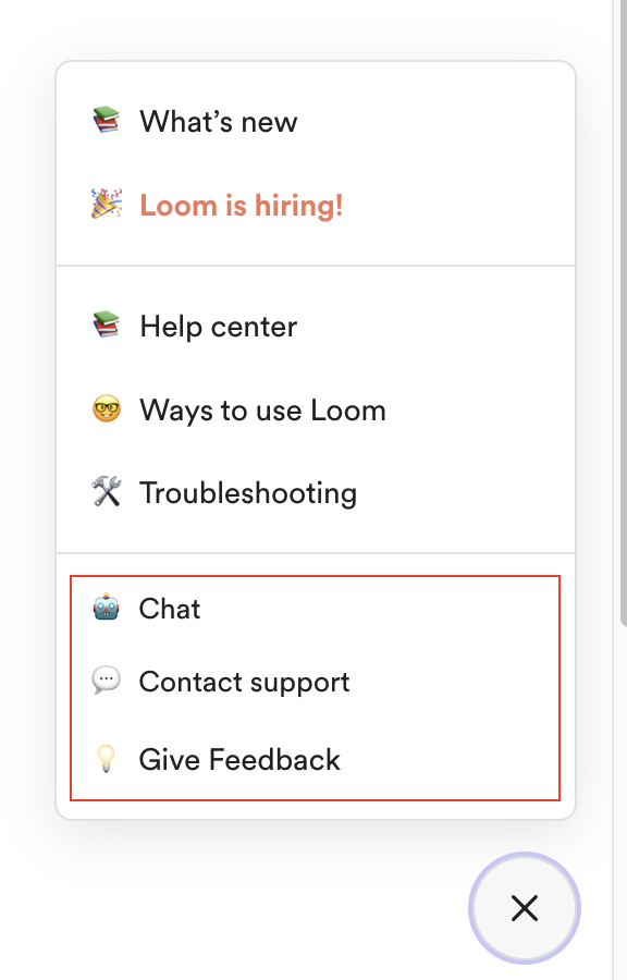 Loom customer support option