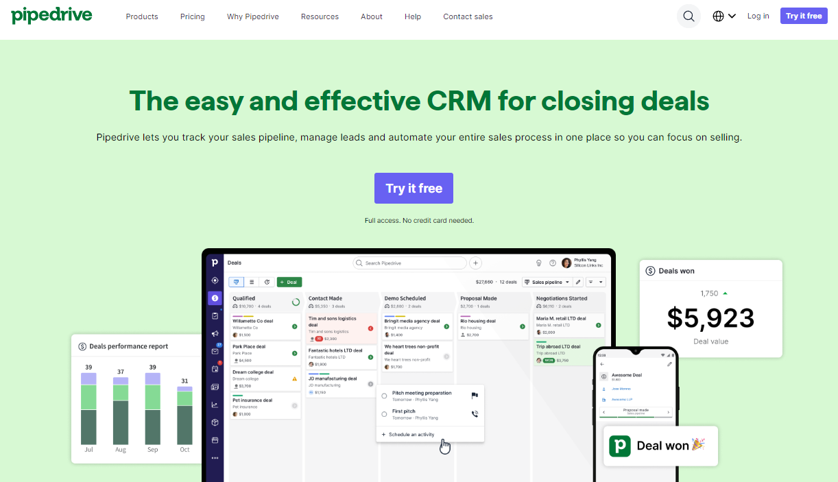 Pipedrive: The easy and effective CRM for closing deals