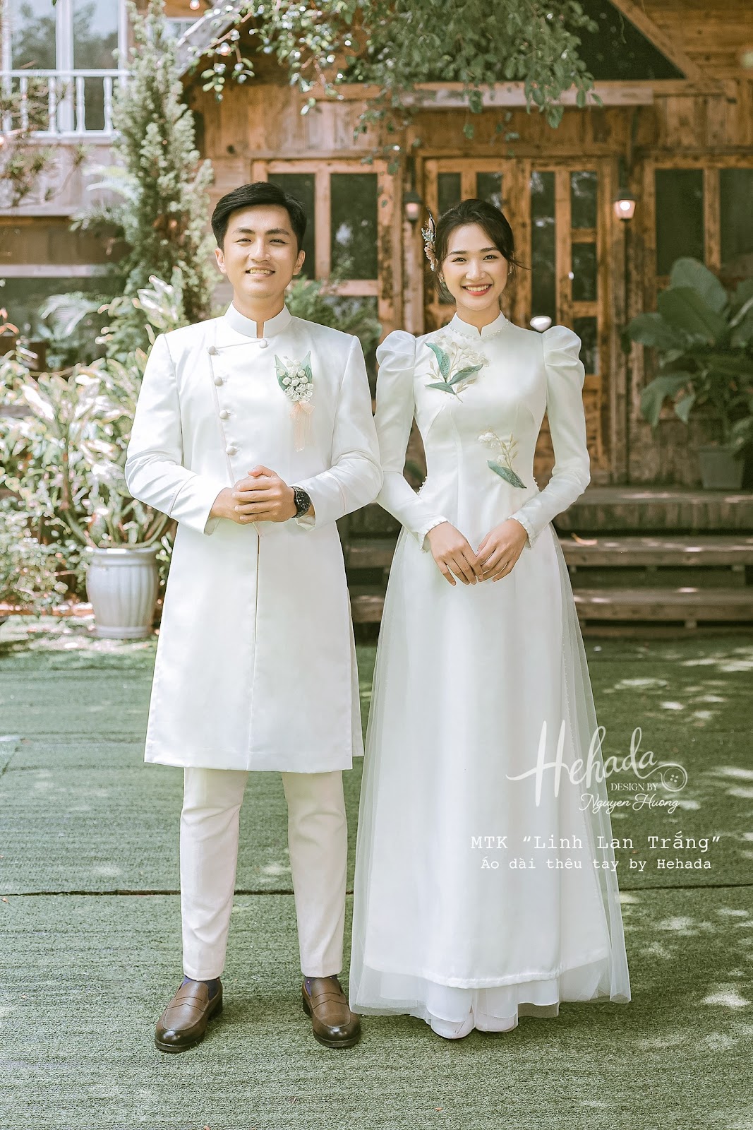 Couple áo dài cô dâu chú rể Linh Lan Trắng