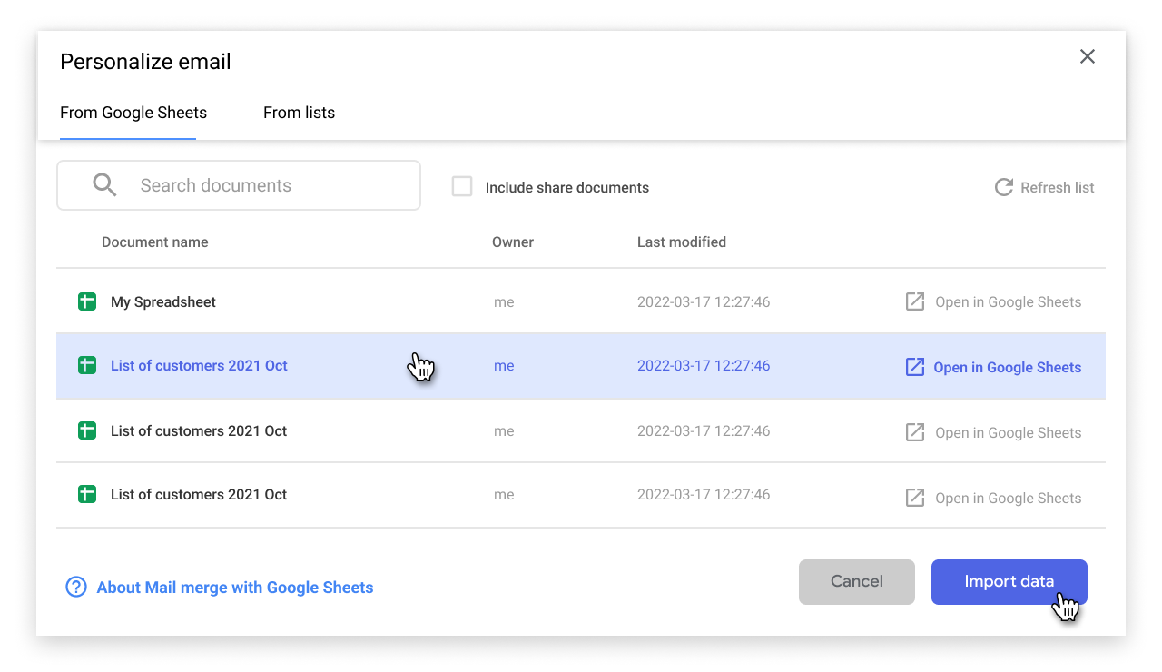 click Import data to add contacts to the campaign