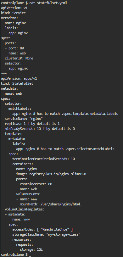 Listing statefulset yaml code
