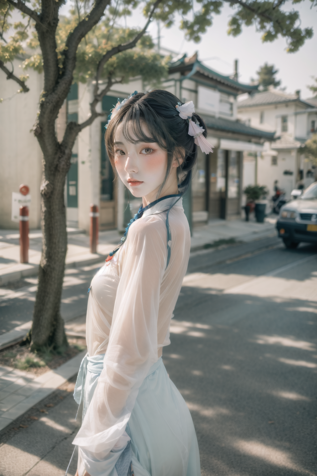 photo of a woman standing on street, ulzzang-6500-v1.1, BREAK everything in sharp focus  <lora:huyefo2-000008:0.9> <lora:x...