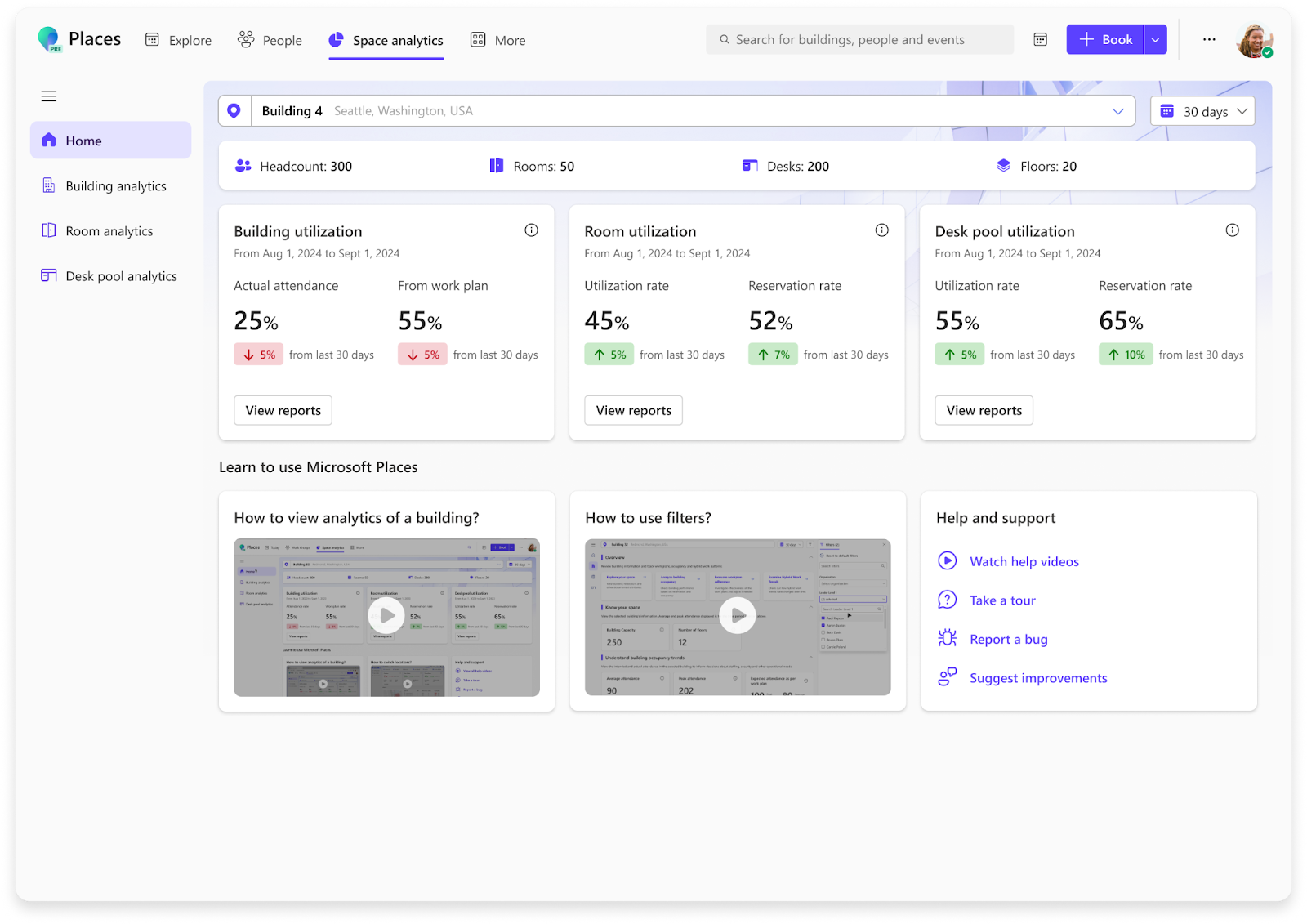Microsoft places dashboard with VergeSense data