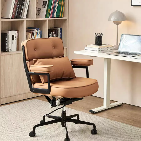 Plush microfibre leather office chair with button-tufted design and adjustable height
