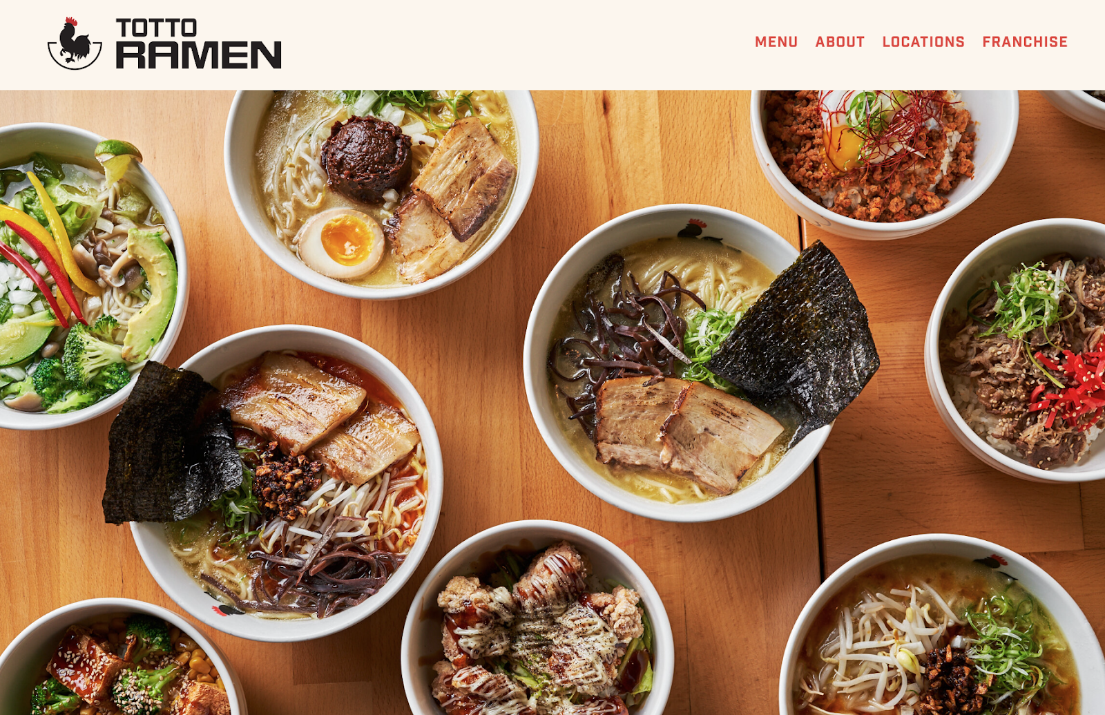 business website design example from totto ramen