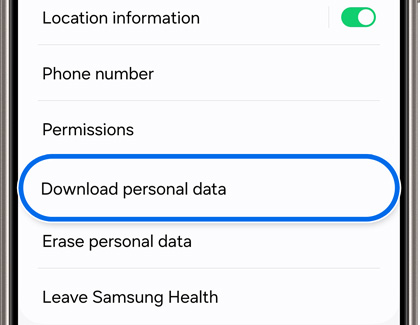 Download personal data highlighted