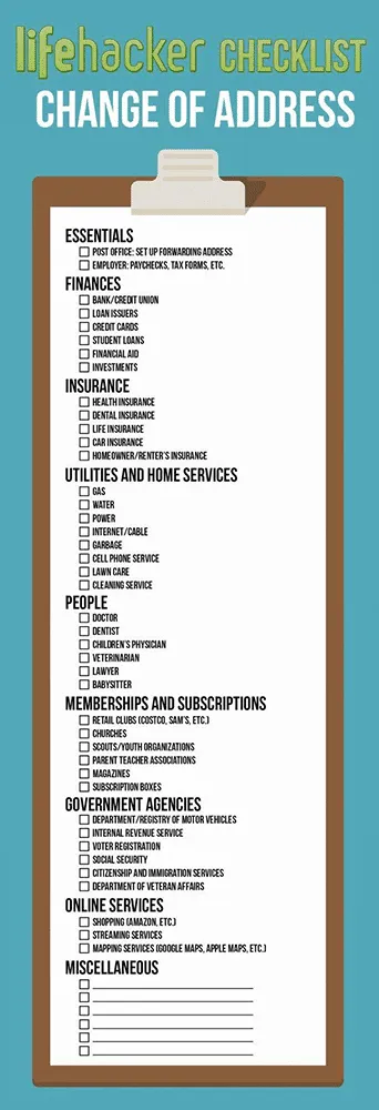 sample infographic on a checklist for change of address