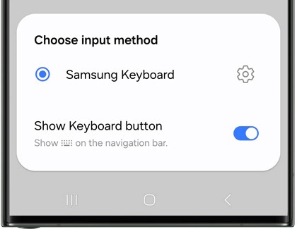 Samsung Keyboard selected from the Choose input method menu