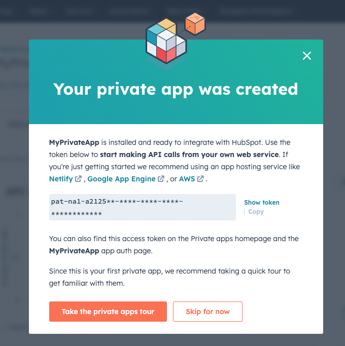 Private app access token example