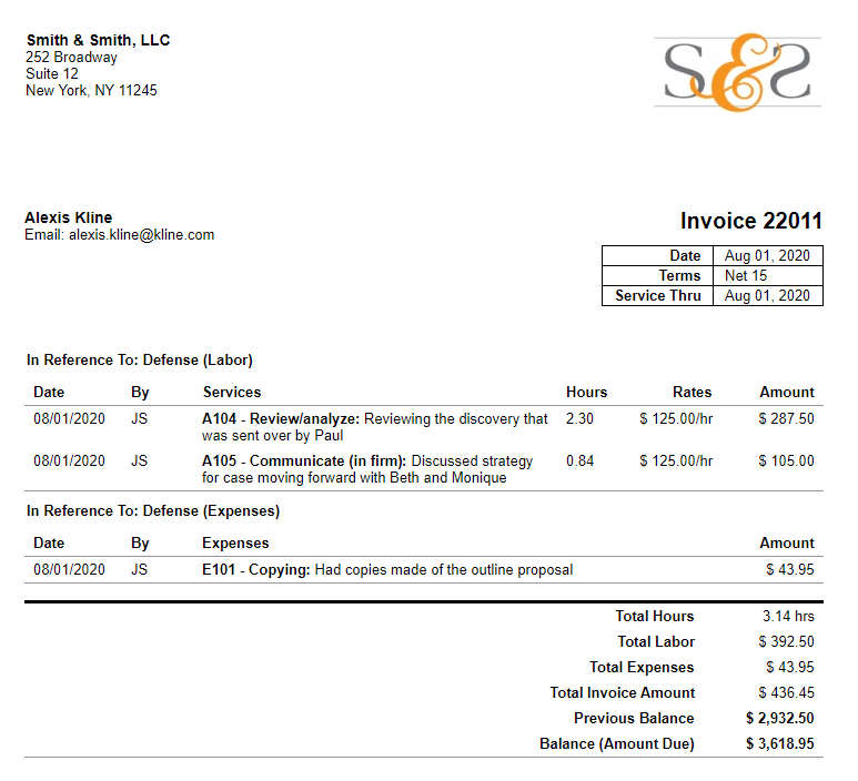 law firm invoice example