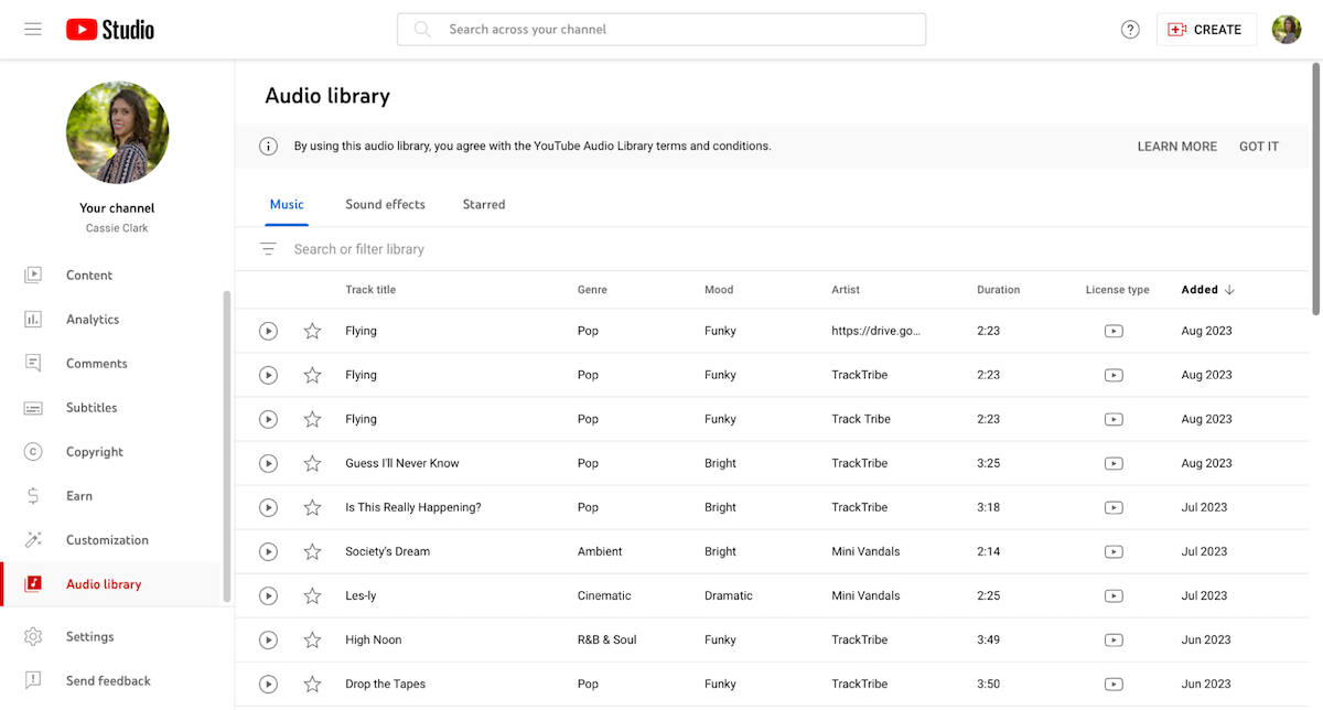 Best royalty free music, YouTube Audio Library