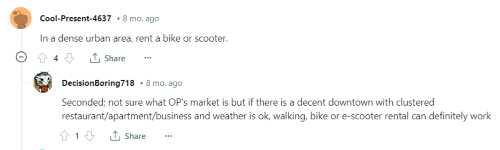Someone on Reddit recommends becoming a bike courier to learn how to make money with no car. 