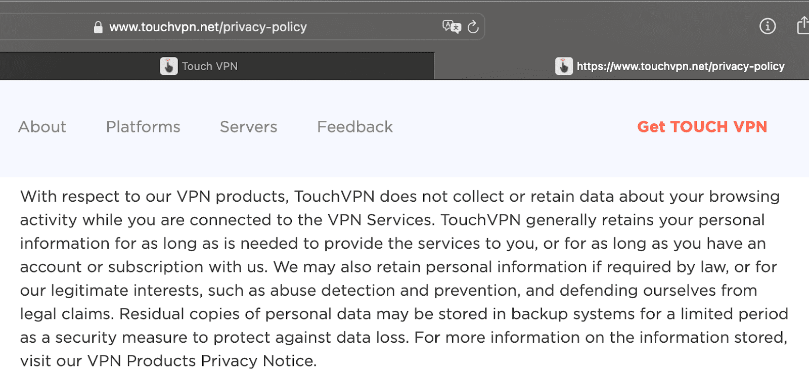 Users data retention