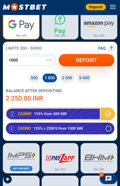 Mostbet deposit with Google Pay