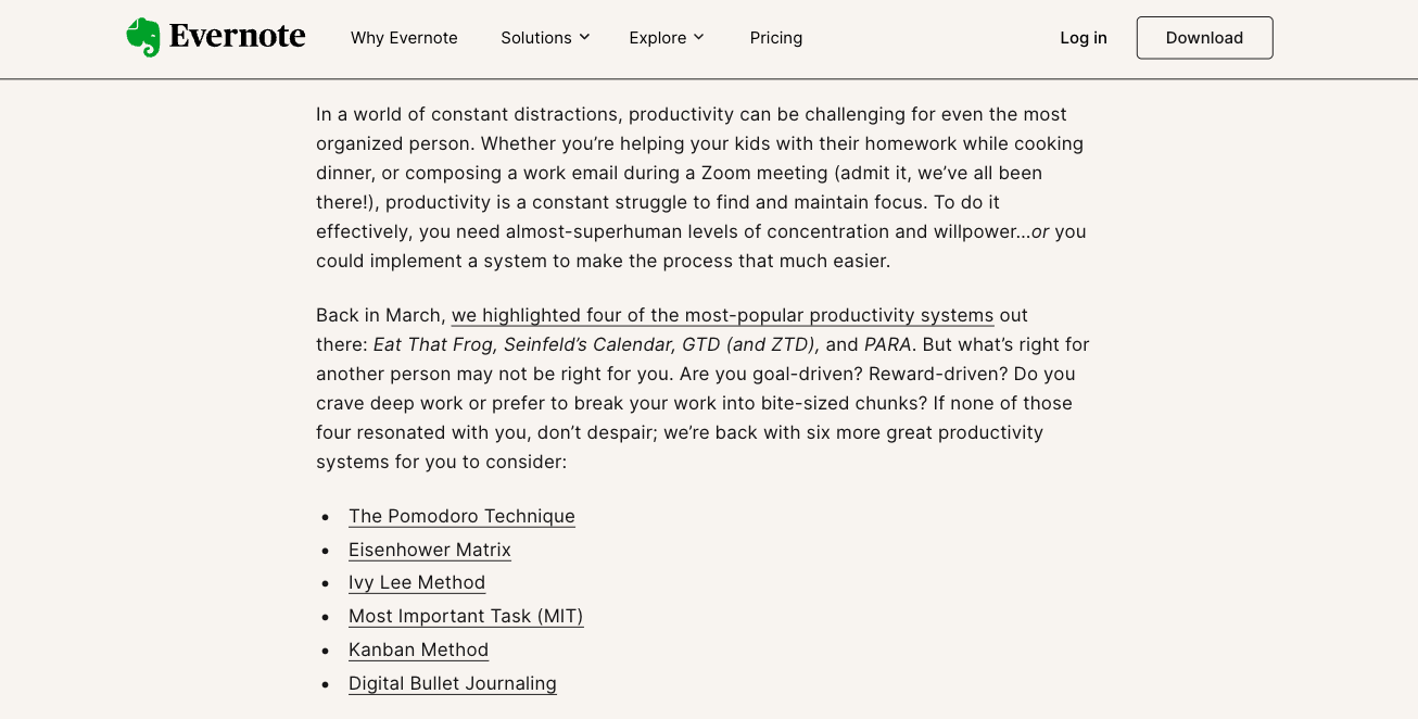 Evernote post on improving productivity