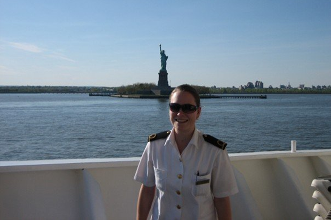 Emily on board, with the Statue of Liberty in the background | National Careers Week 2024