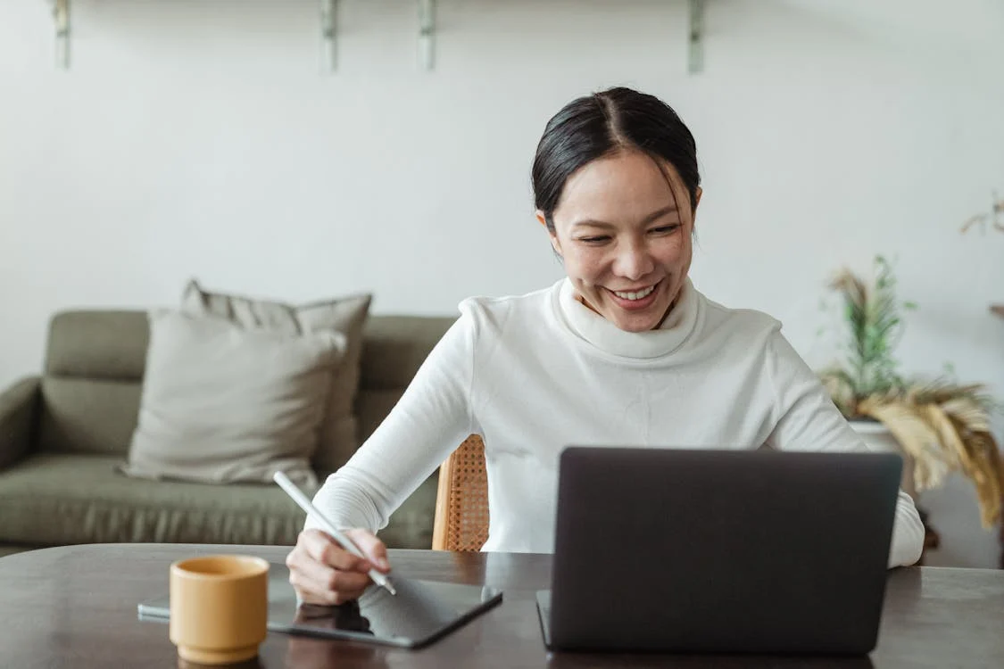 A woman on a video call