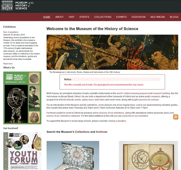 web del museo de historia de la ciencia de Oxford