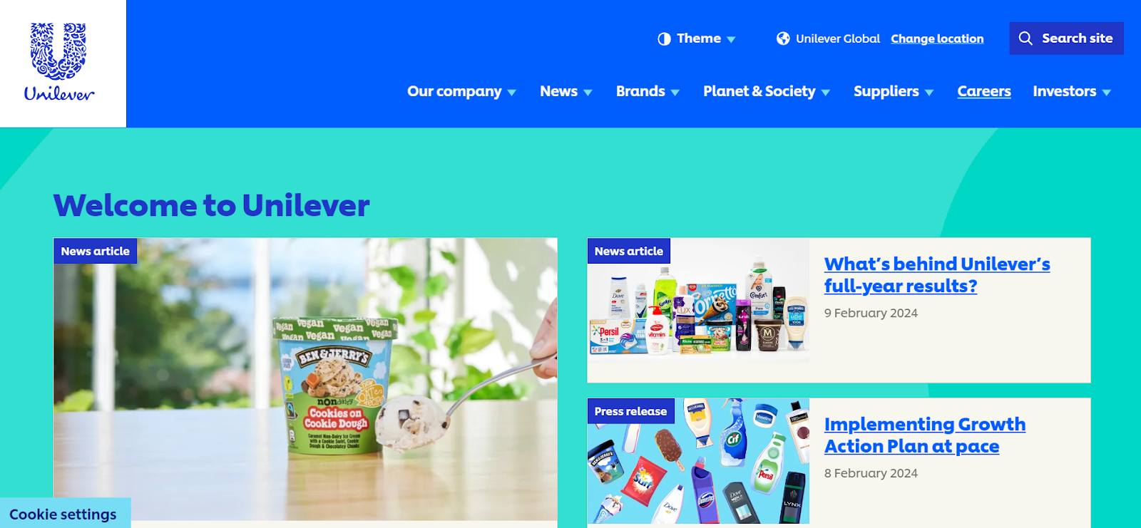 Unilever's homepage
