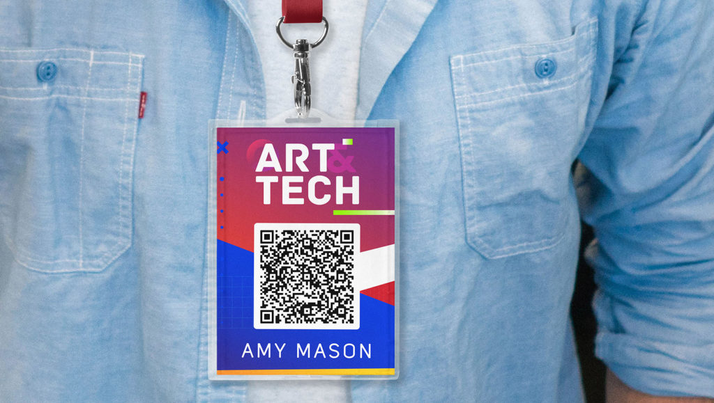 A QR Code on an employee's ID tag