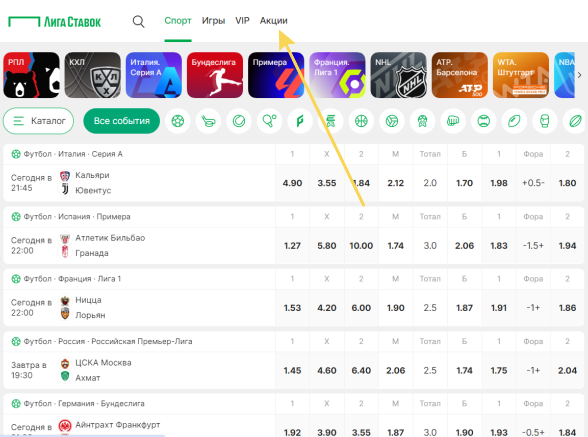 акции лига ставок