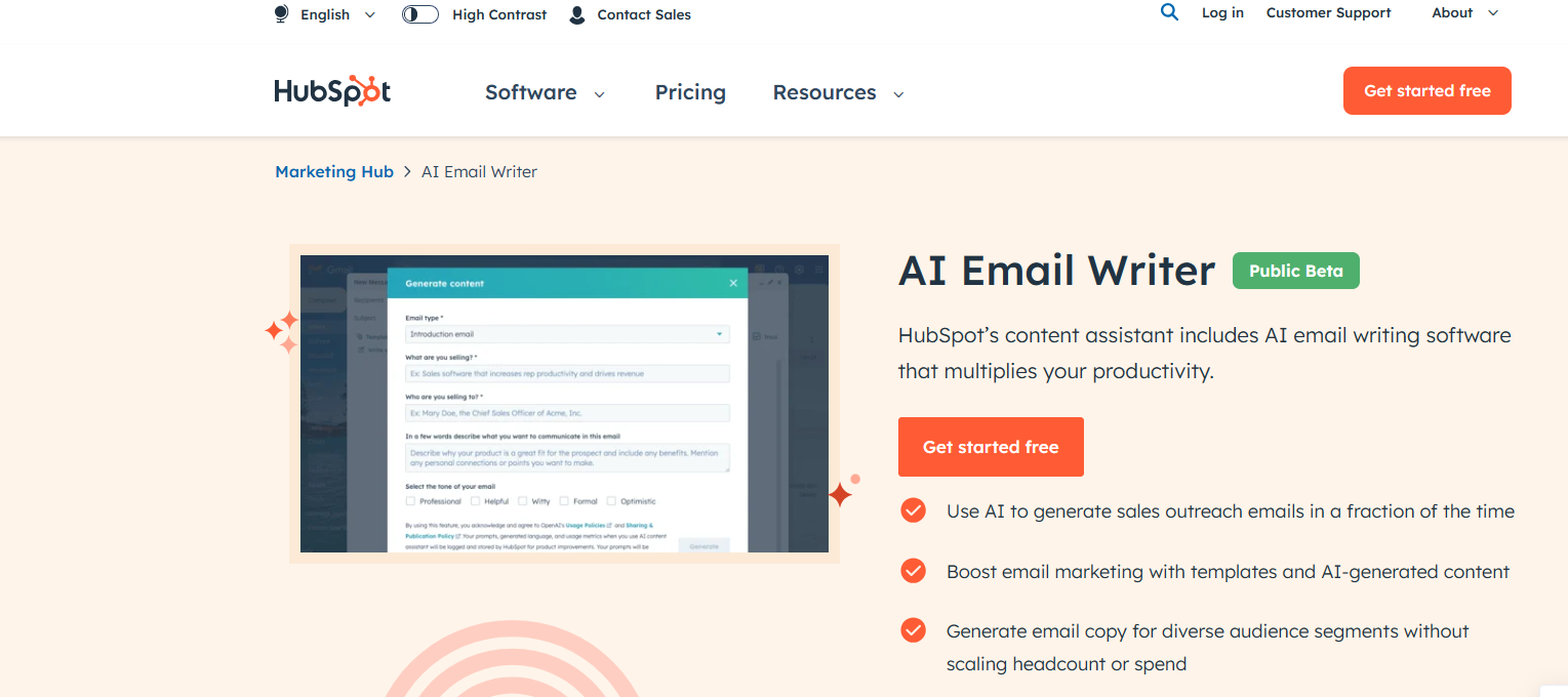 HubSpot’s Free AI Email Writer