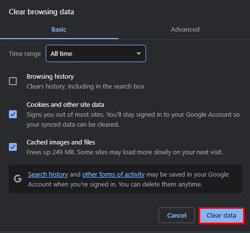 Clean browsing data
