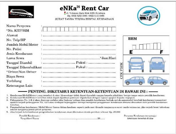 Penting! Format dan Contoh Kwitansi Rental Mobil