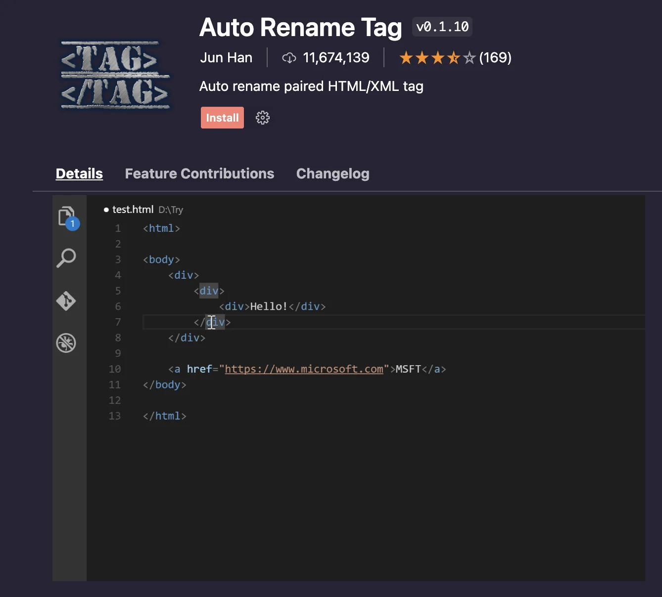 Auto rename tag extension visual studio code