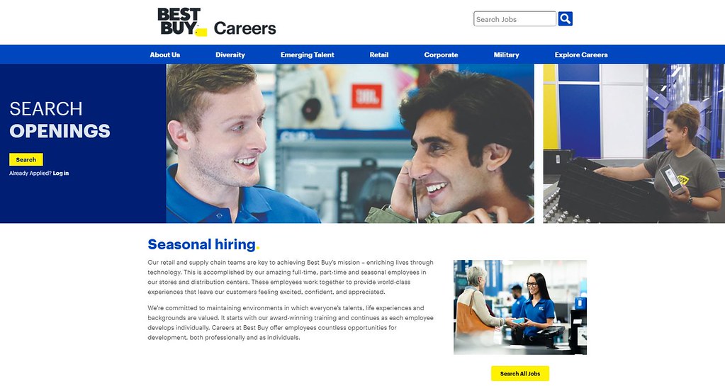 Screenshot of Best Buy job postings - Seasonal Jobs in 2023! Here’s Who’s Hiring This Holiday Season
