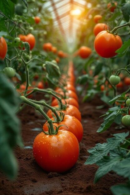 Beautiful red ripe tomatoes grown in greenhouse