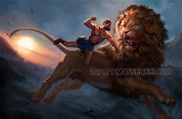 Hercules đối diện với sư tử dũng mãnh